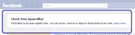 Facebook - Spam Filter Message