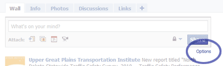 Facebook - Options Link