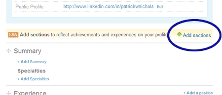 LinkedIn - Add Sections Link