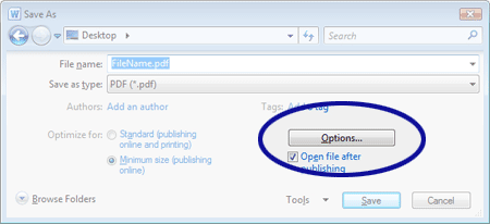 Word 2010 - Save As Options Button