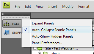 Dreamweaver Screenshot - Files Panel Options