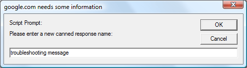 Gmail screenshot showing the script prompt which asks for the name of the canned response