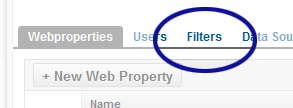 Screenshot showing the Filters tab in Google Analytics